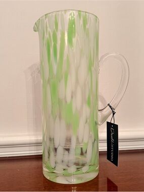NWT Dwell Studio Confetti / Speckle Glass Green and White Art Pitcher